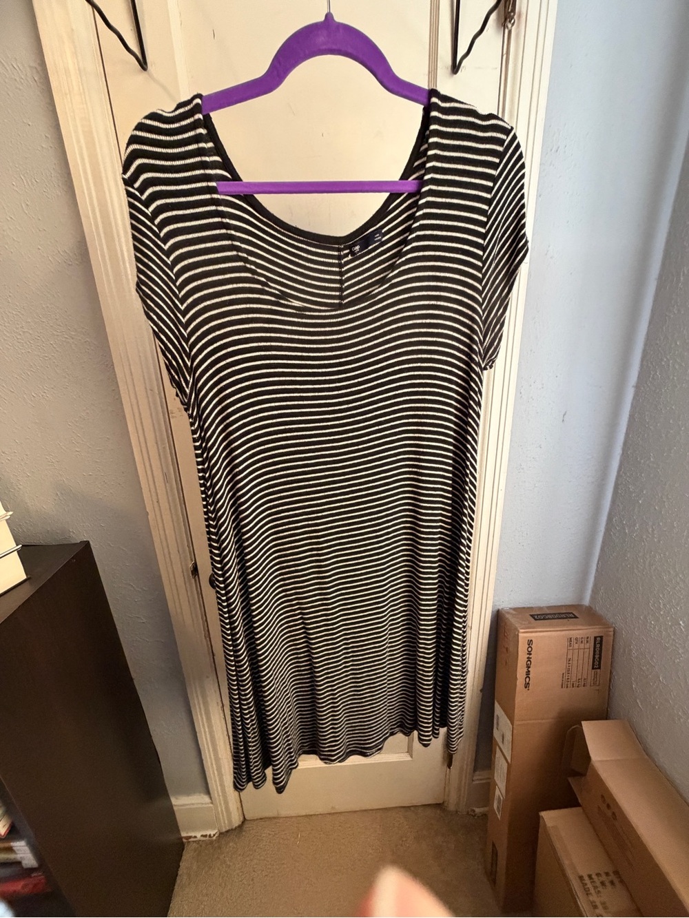 GAP Black and White Striped Midi Dress